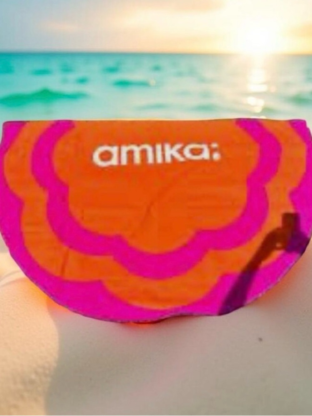 amika Circle Beach Throw — Orange & Hot Pink Scallop Motif